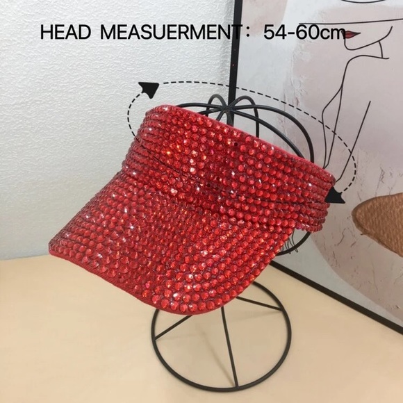 Stunning Red Bling Visors Rhinestones Sport Sun Visor Caps Adjustable - Picture 9 of 11
